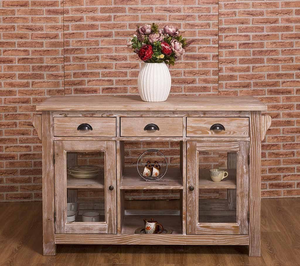Insula de bucatarie cu 4 usi si 6 sertare, 135 x 65 x 90 cm, lemn masiv