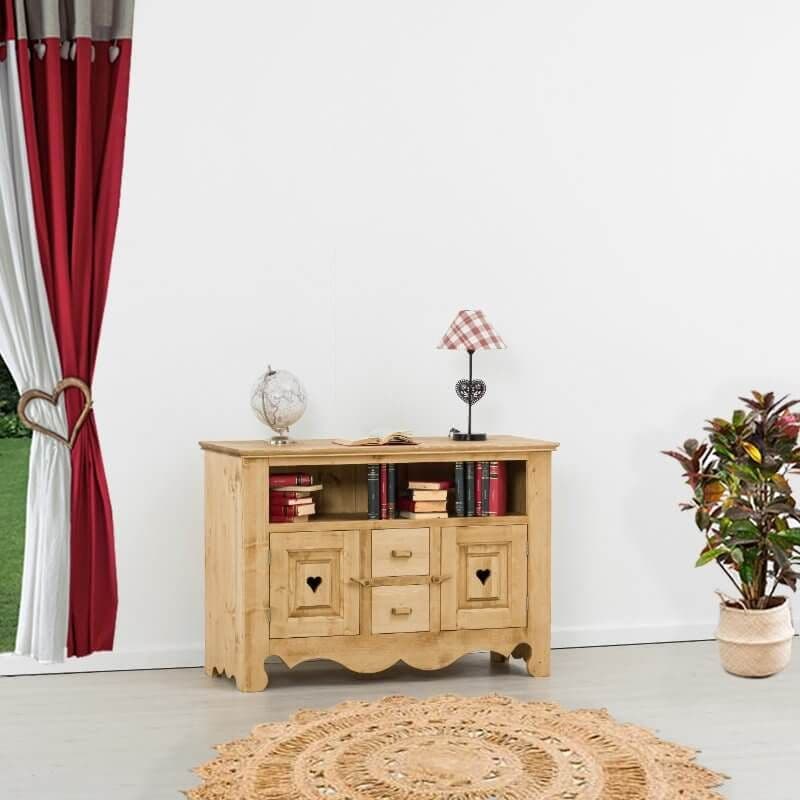 Comoda TV Rustic Flame, 2 usi si 2 sertare lemn masiv, 120 x 50 x 85 cm