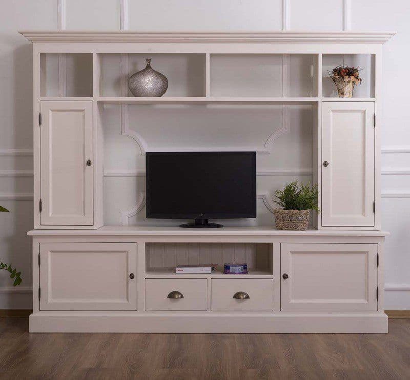 Mobilier TV lemn masiv, 4 usi si 2 sertare, 209 x 46 x 166 cm