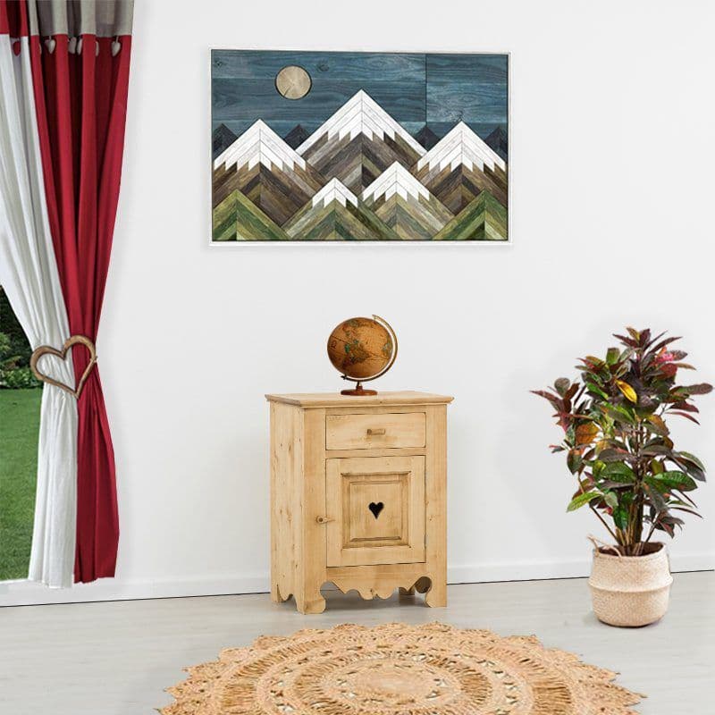 Comoda Rustic Flame cu 1 usa si 1 sertar, Lemn masiv rustic, 65 x 46 x 85 cm