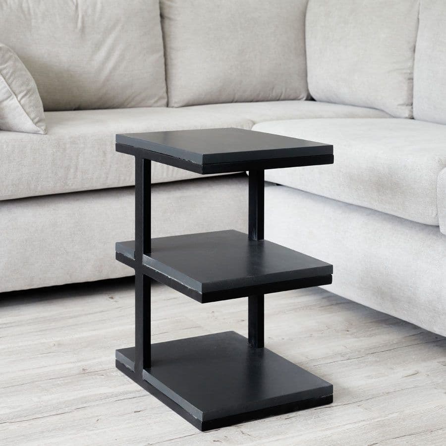 Masuta Scala lemn masiv stejar negru + metal negru 30 x 40 x 52 cm