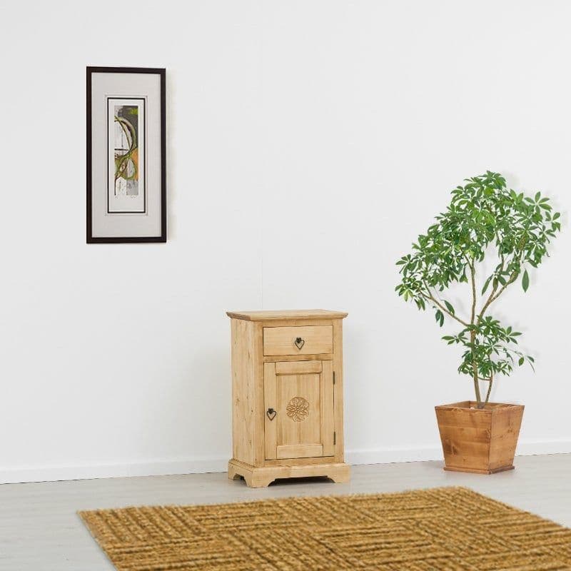 Comoda Ursul Carpatin lemn masiv, 1 usa si 1 sertar, 52 x 38 x 85 cm