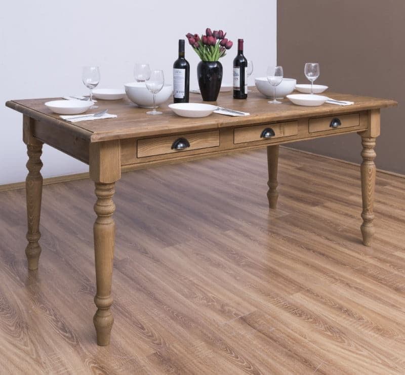 Masa lemn masiv cu 3 sertare, 160 cm, 180 cm sau 210 x 90 x 78 cm