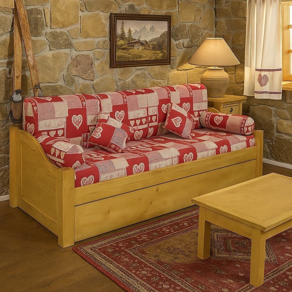 Canapea rustica, model cu tapiterie, 206 x 91 x 94 cm