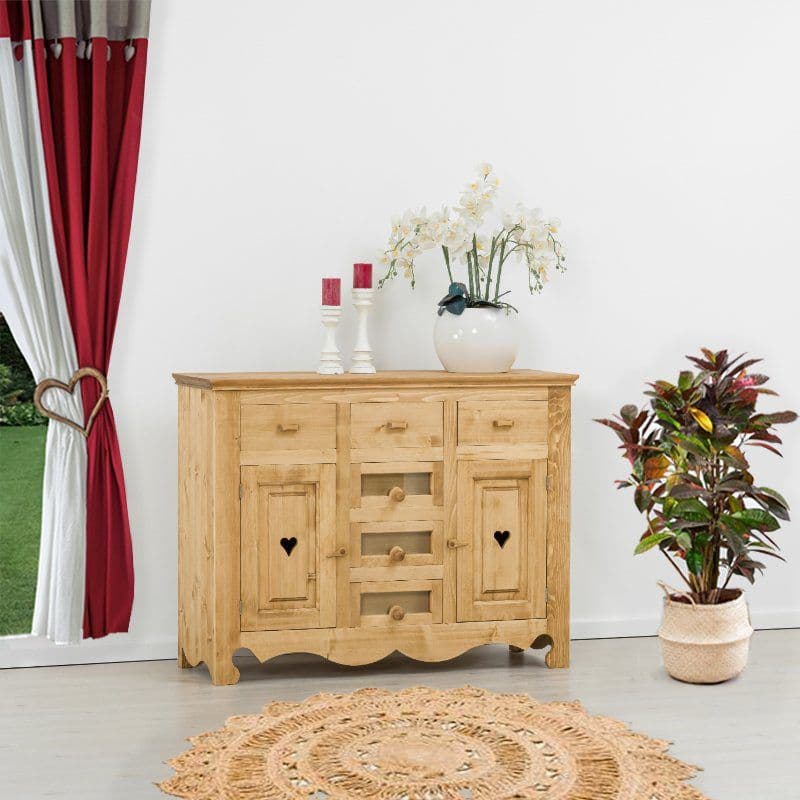 Comoda Rustic Flame cu 2 usi 6 sertare, Lemn masiv rustic, 149 x 47 x 96 cm