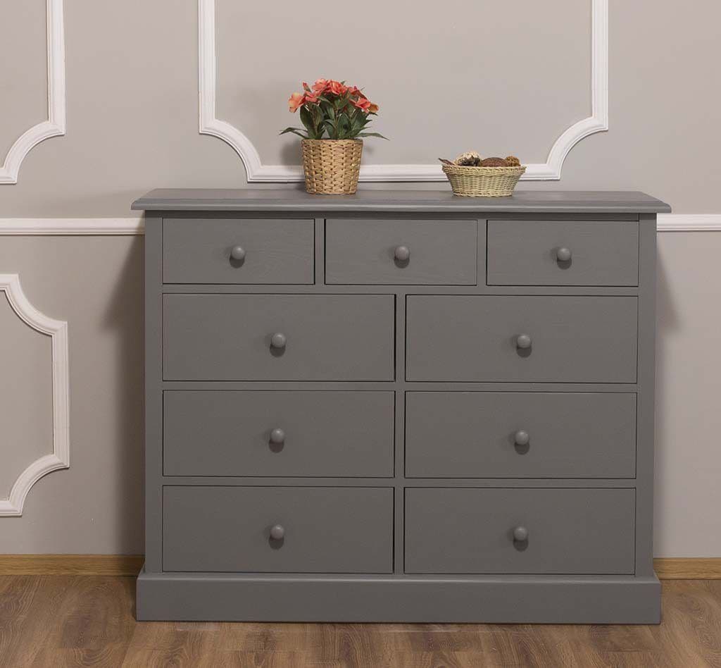 Comoda lemn masiv cu 9 sertare, 122 x 41 x 97 cm