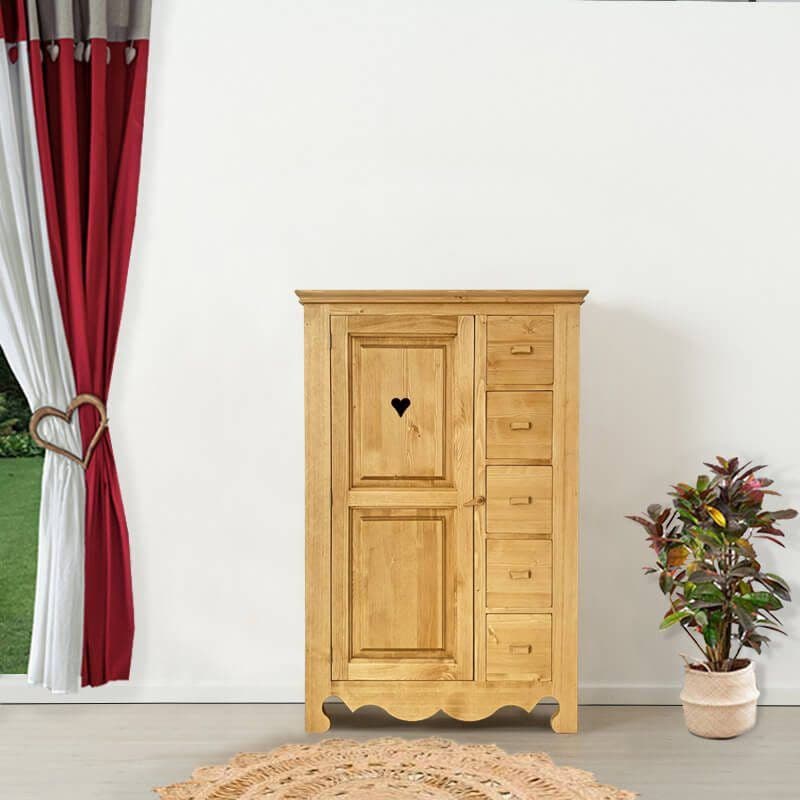 Dulap Rustic Flame Lemn Masiv, 1 usa si 5 sertare, 100 x 46 x 150 cm
