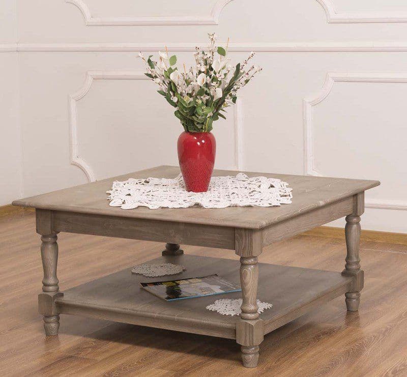 Masuta de cafea cu platou inferior lemn masiv, 90 x 90 x 45 cm