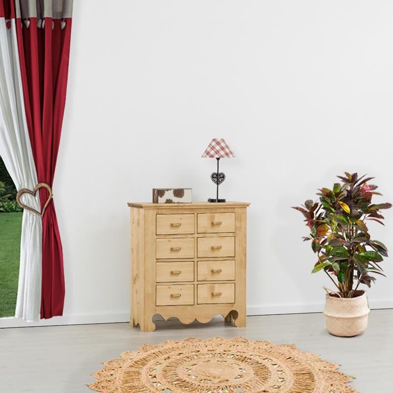 Comoda Rustic Flame lemn masiv cu 8 sertare, 84 x 42 x 99 cm
