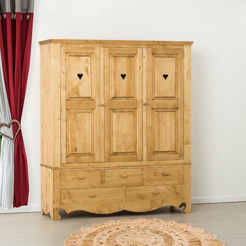 Dulap dormitor Rustic Flame cu 3 usi si 5 sertare, 171 x 55 x 200 cm