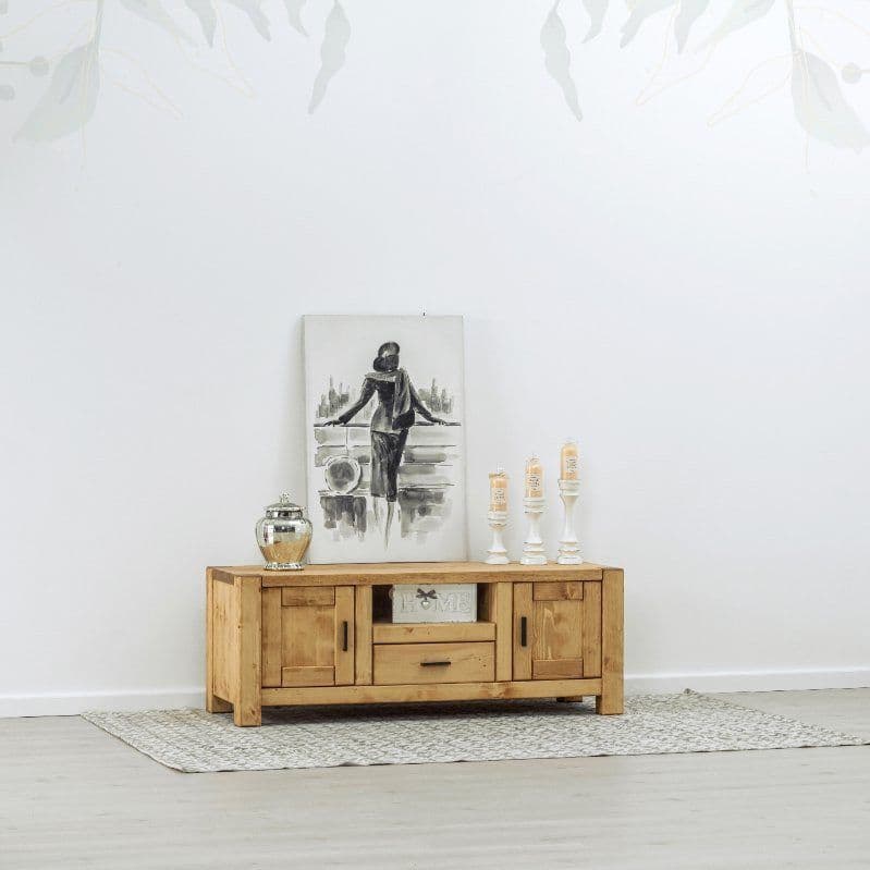 Comoda TV 2 usi, 1 sertar si nisa Ecuador, Lemn masiv rustic, 140 x 50 x 52 cm