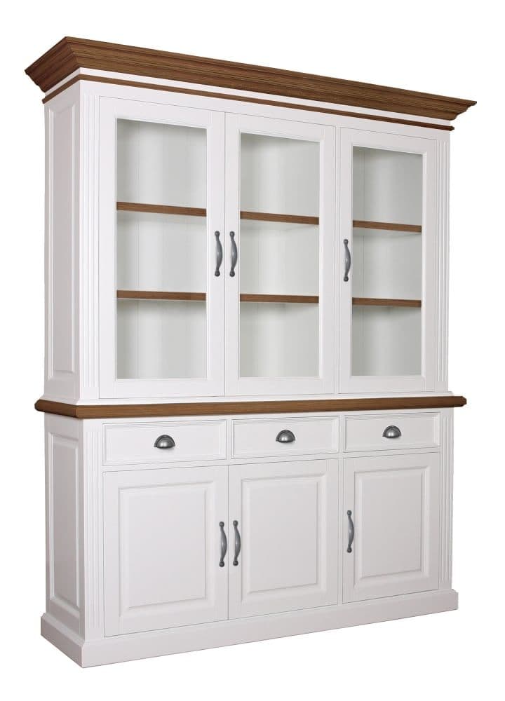 Bufet cu vitrina Lovely Oak 2 x 3 usi si 3 sertare