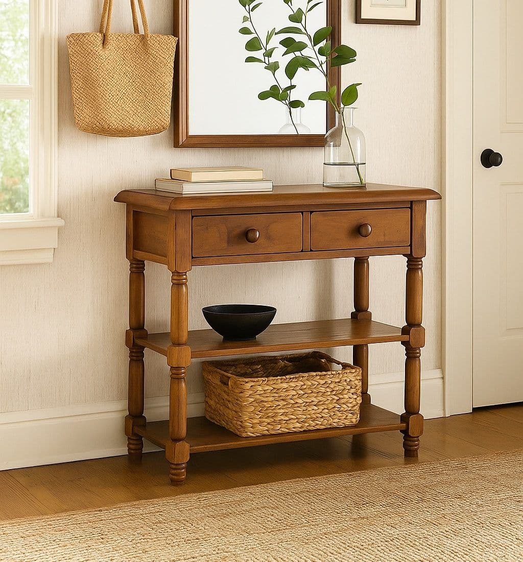Consola Toscana lemn masiv tei, nuc antik, 80 x 38 x 80 cm