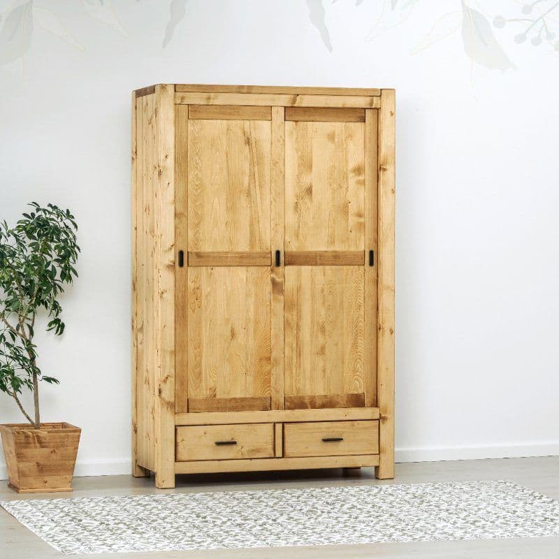 Dulap 2 usi culisante si 2 sertare Ecuador, Lemn masiv rustic, 125 x 55 x 200 cm
