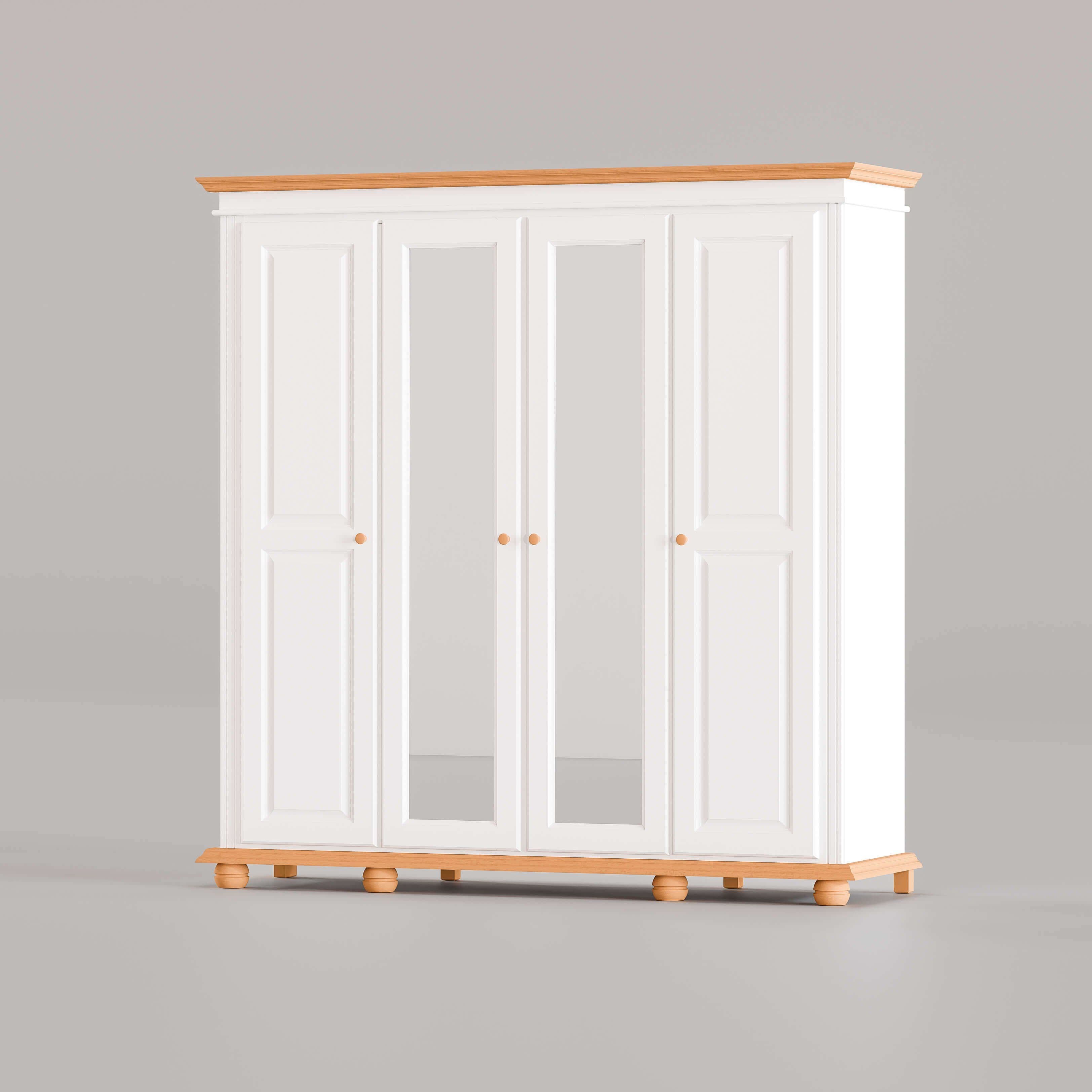 Dulap Sara 4 usi lemn masiv,197 x 58 x 201 cm, alb unt + miere