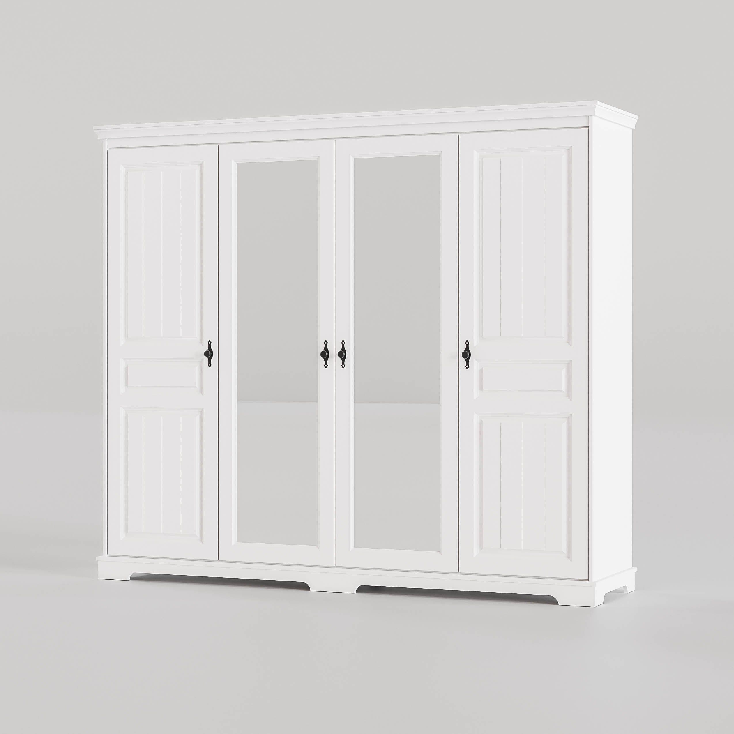 Dulap cu oglinzi Isabella, lemn masiv, 4 usi, 230 x 58 x 198 cm, alb unt