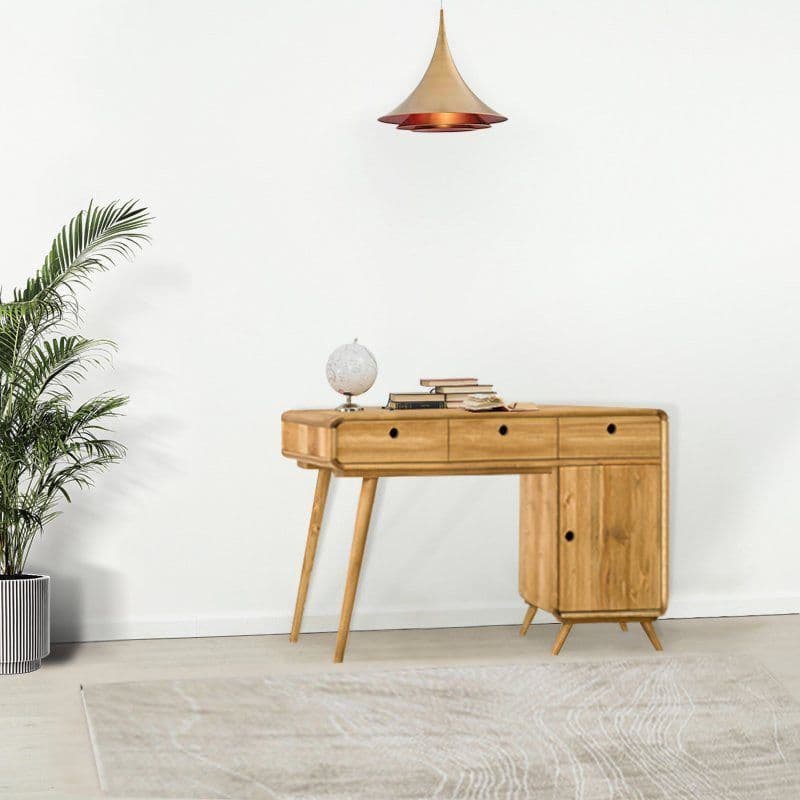 Birou cu 1 usa si 3 sertare Sahara, Lemn masiv rustic periat, 120 x 60 x 78 cm