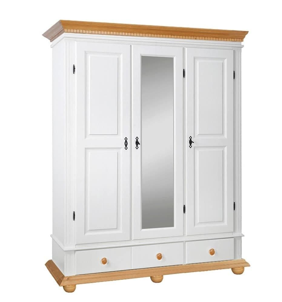 Dulap Teodora 3 usi si 2 sertare lemn masiv, 153.6 x 58 x 201 cm, alb unt/miere