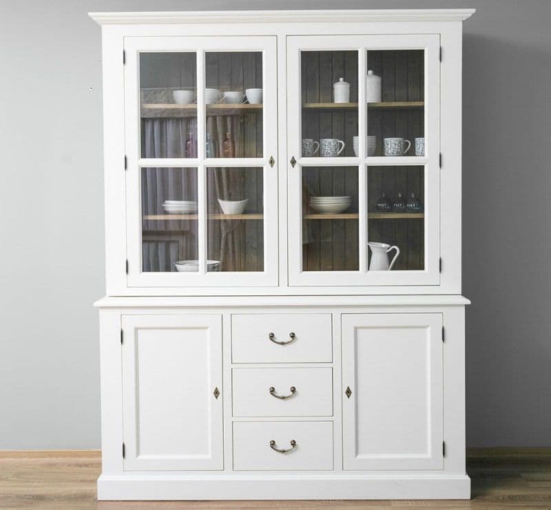 Bufet cu vitrina 4 usi si 3 sertare lemn masiv, 178 x 47 x 225 cm