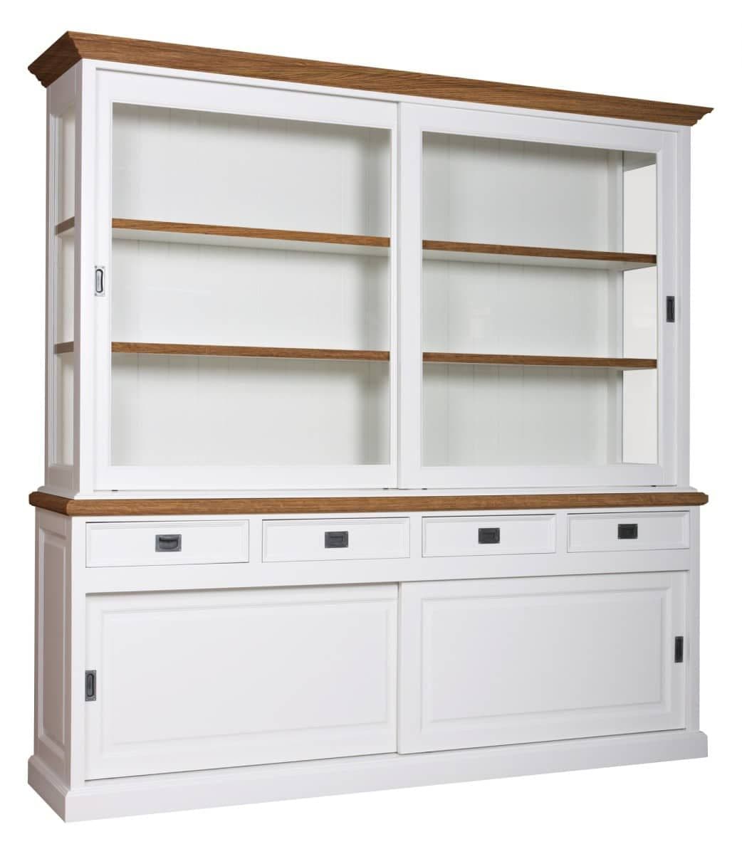 Bufet cu vitrina Lovely Oak 2 x 2 usi culisante si 4 sertare