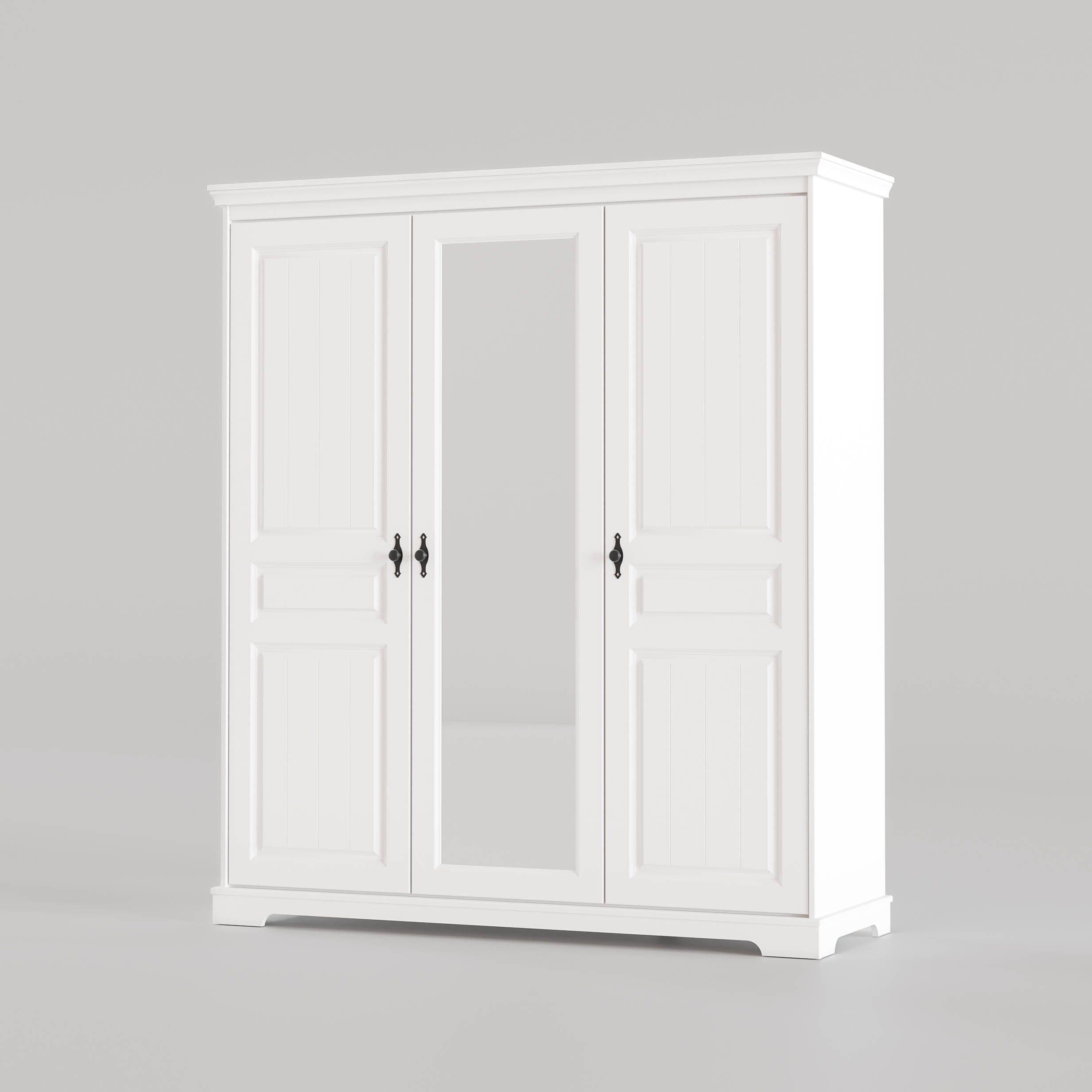 Dulap cu oglinda Isabella, 3 usi lemn masiv, 174.5 x 58 x 198 cm, alb unt
